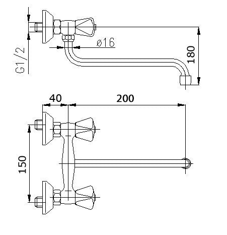 Kitchen Water Mixer Tap 20cm Long Spout Wall Mounted Chrome