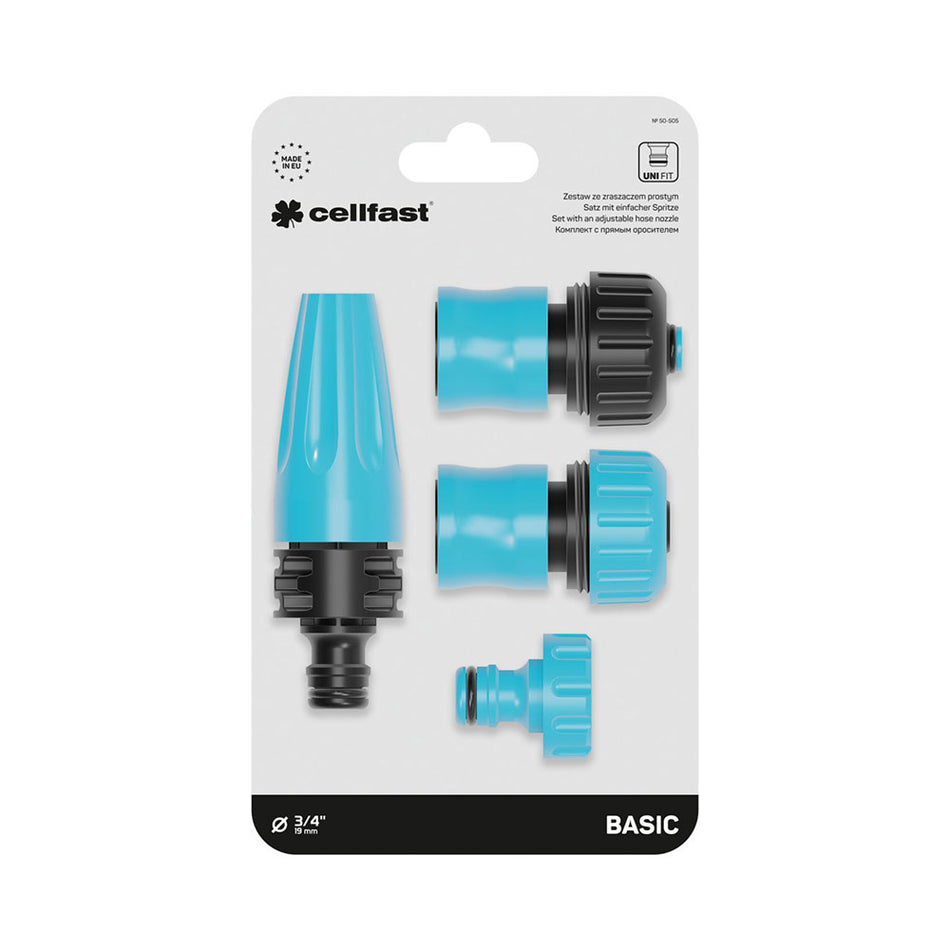 3/4 Inch Garden Plastic Spray 4 Piece Hose Connector Nozzle Set