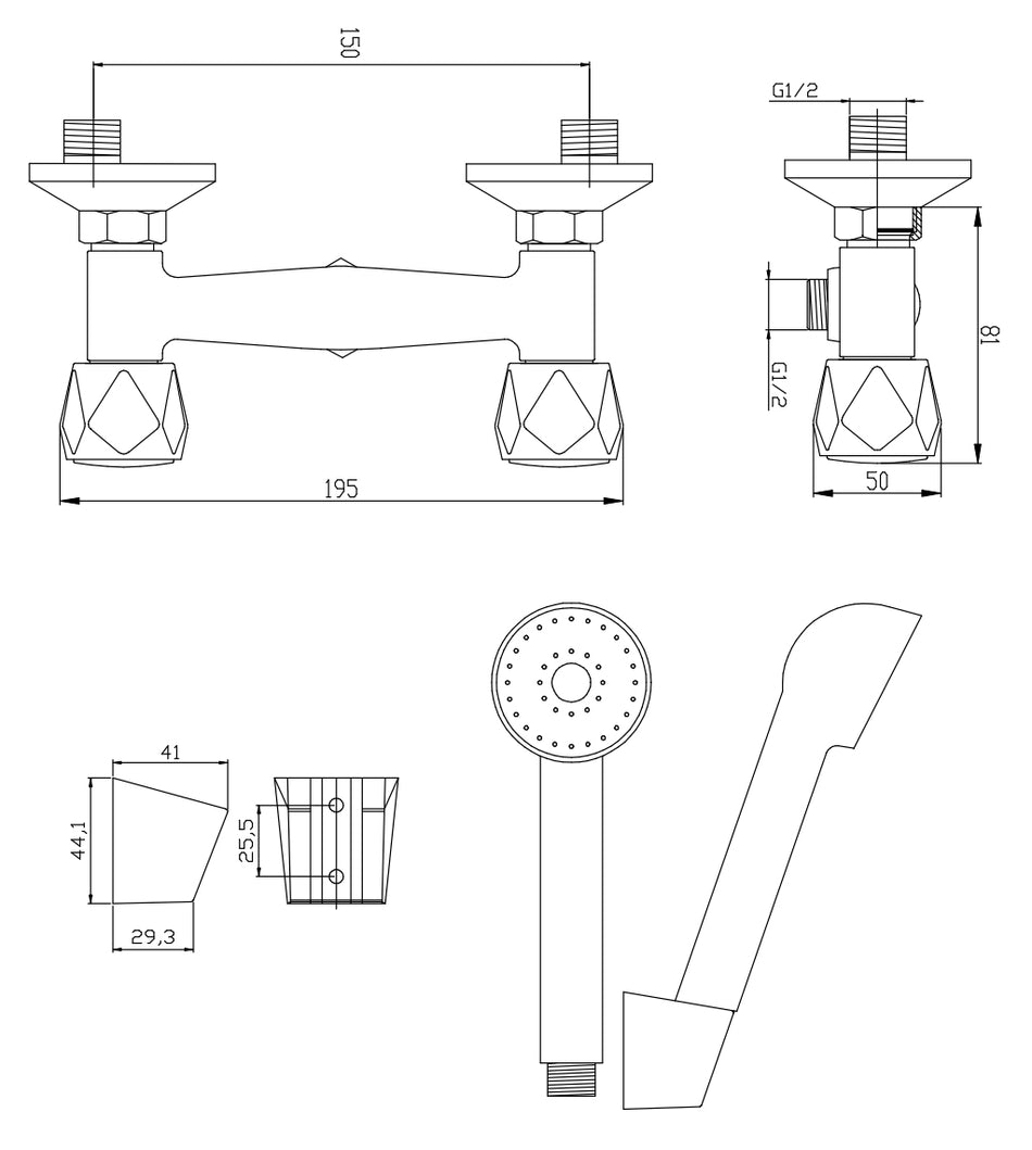 Chrome Bath Tap Filler With Shower Mixer Wall Mounted