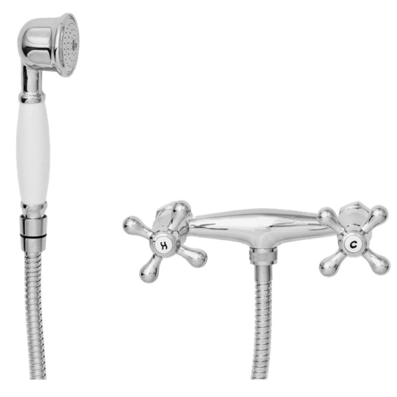 Traditional Cross Head Shower Mixer Wall Mounted Kit Chrome Plated Brass