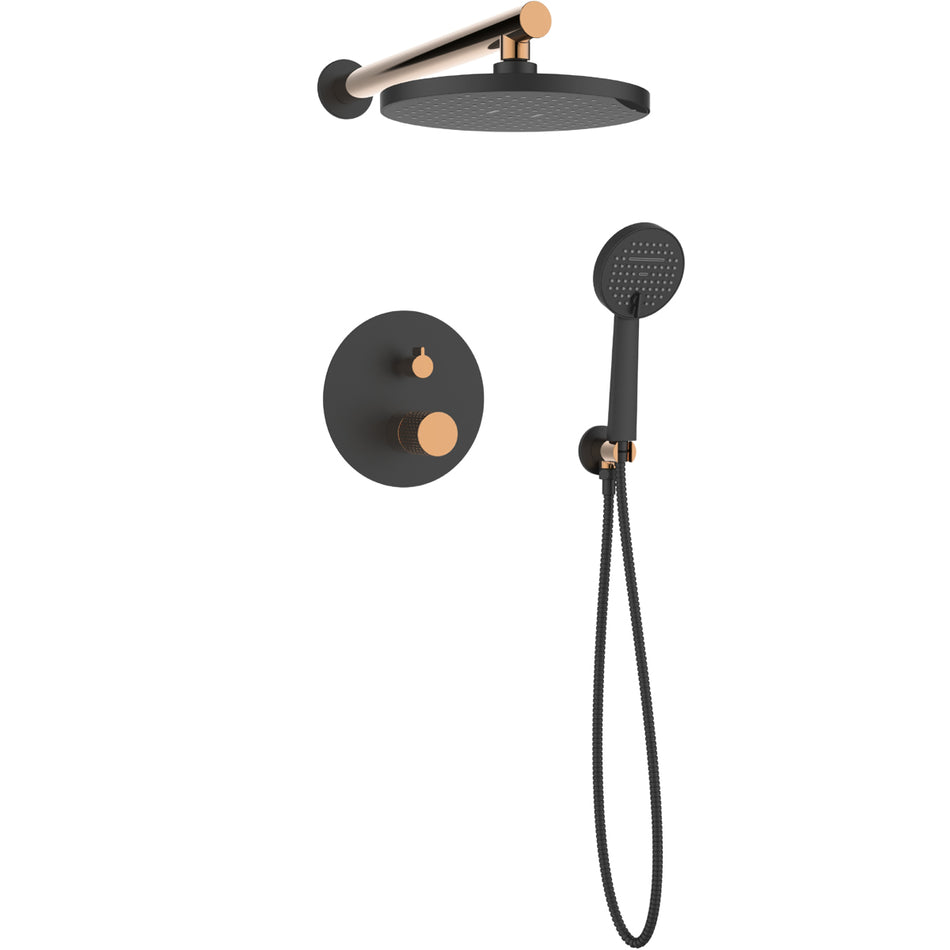 Concealed Black/Rose Gold Shower Set Rainfall Wallmounted Set Handshower MOONLIGHT