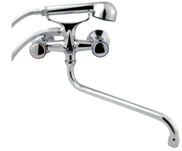 Chrome Round Tap Head Bath Filler Shower Mixer Wall Mounted 'S' Type 30cm Spout