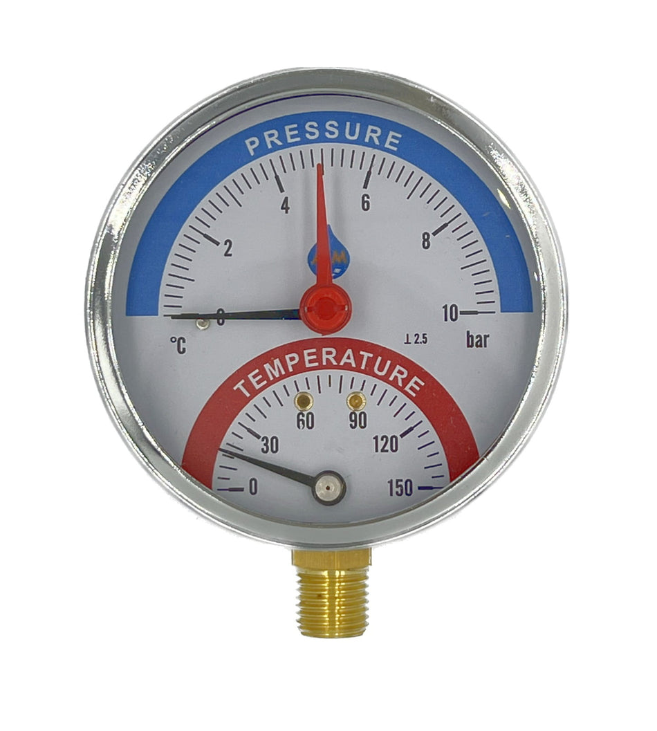 4 Bar 120C Temperature Pressure Gauge Side Entry 1/2 Inch 80mm Dial