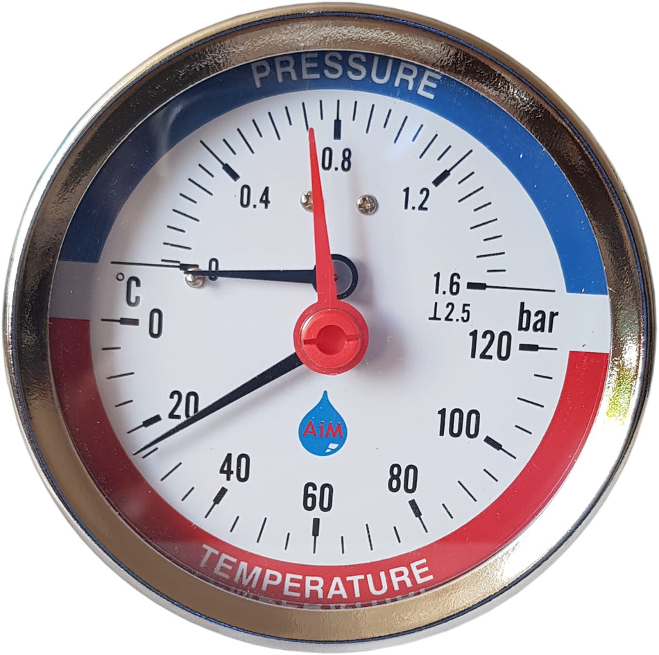 4 Bar 120C Temperature Pressure Gauge Rear Entry 1/2 Inch 80mm Dial