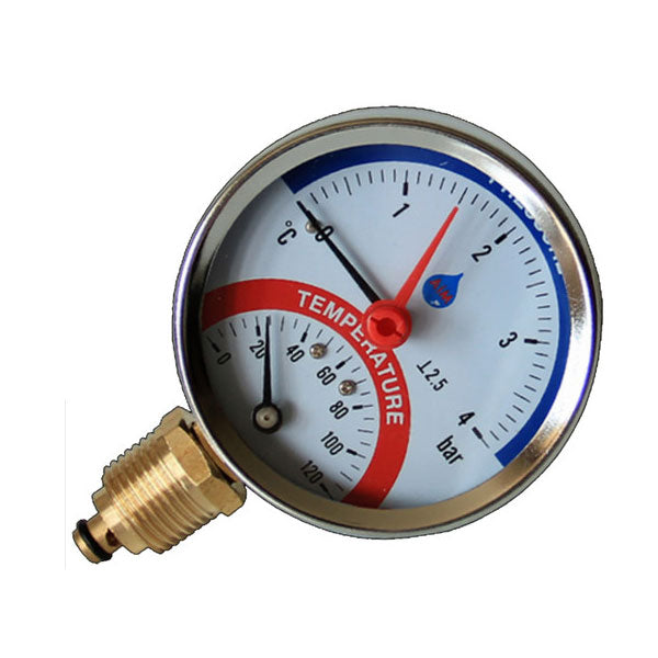 10 Bar 120C Temperature Pressure Gauge Side Entry 1/2 Inch 80mm Dial