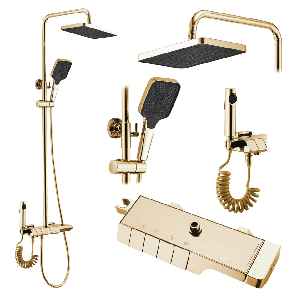 Gold Thermostatic Shower Mixer Rainfall REA ROB
