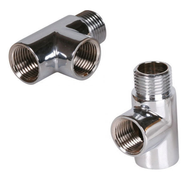 1/2 Inch FxFxM Tee Threaded Pipe Tube Radiator Connection Chrome Fittings