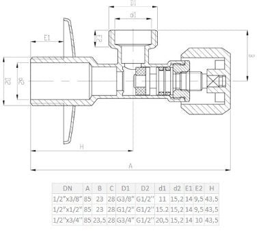 1/2x3/8 Inch Water Valve Connector Washing Machine Basin Chrome Plated Brass