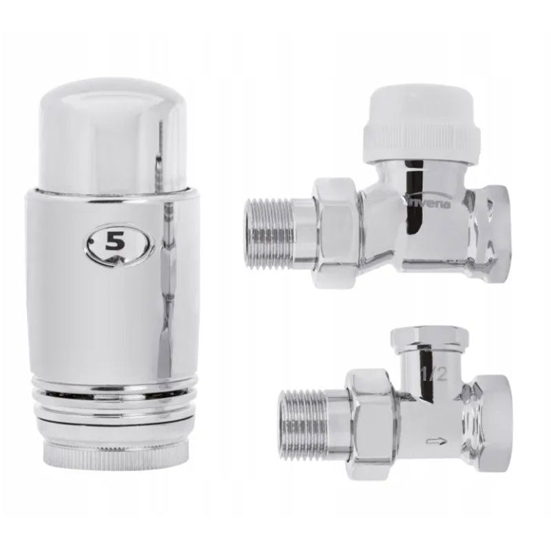 Straight Chrome Thermostatic Radiator Valves Pack 1/2 Inch 15mm Lockshield