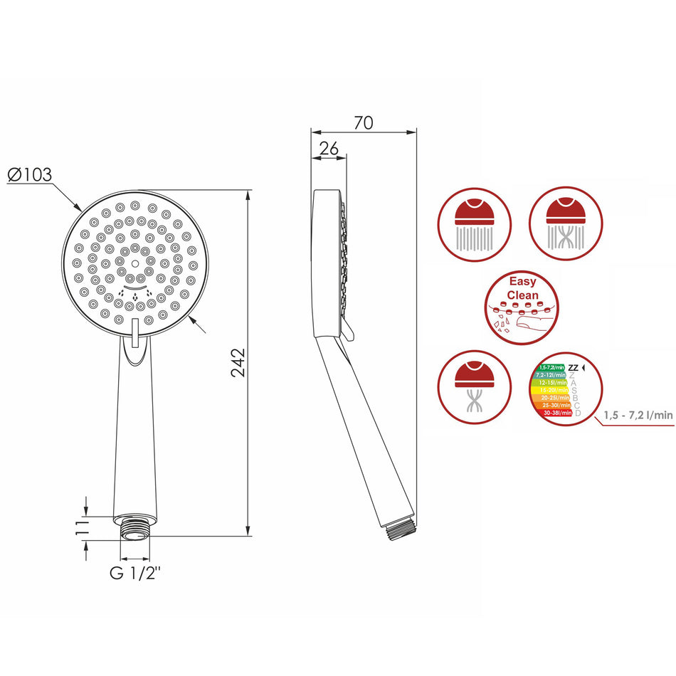 Słuchawka Prysznicowa LIBRA 3-funkcyjna Chromowana