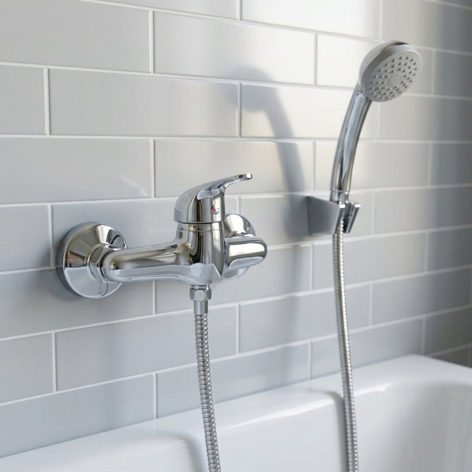 Chrome Bathroom Mixer Shower Kit Set Wall Mounted Showering Faucet with Handle