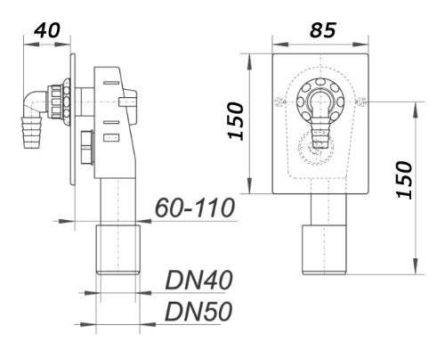 Chrome Concealed Washing Machine Dishwasher Waste Pipe Drain Trap Kit Self Cutting Out