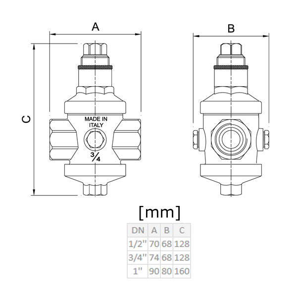 3/4 Inch Pressure Reduction Valve Adjustable 0.5-5 BarFemale