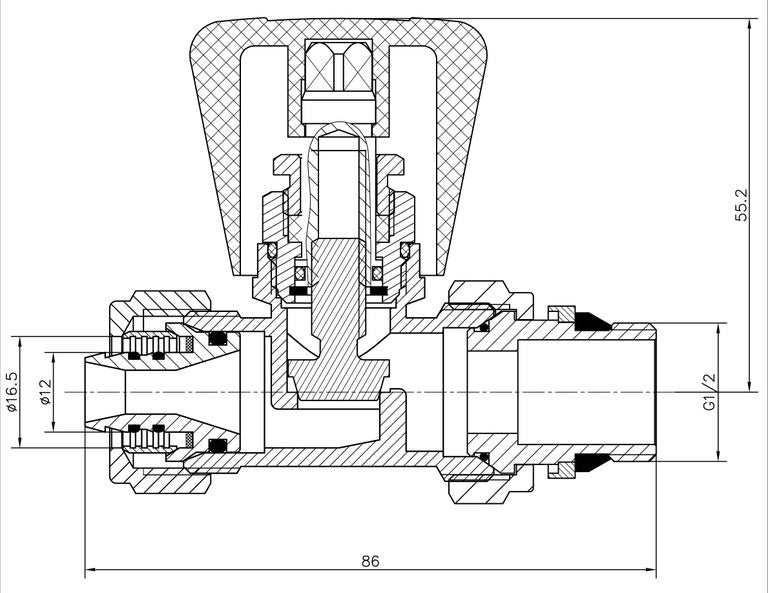 16mm x 1/2 Inch Straight Manual Inlet Radiator Valve Pex Compression Fittings