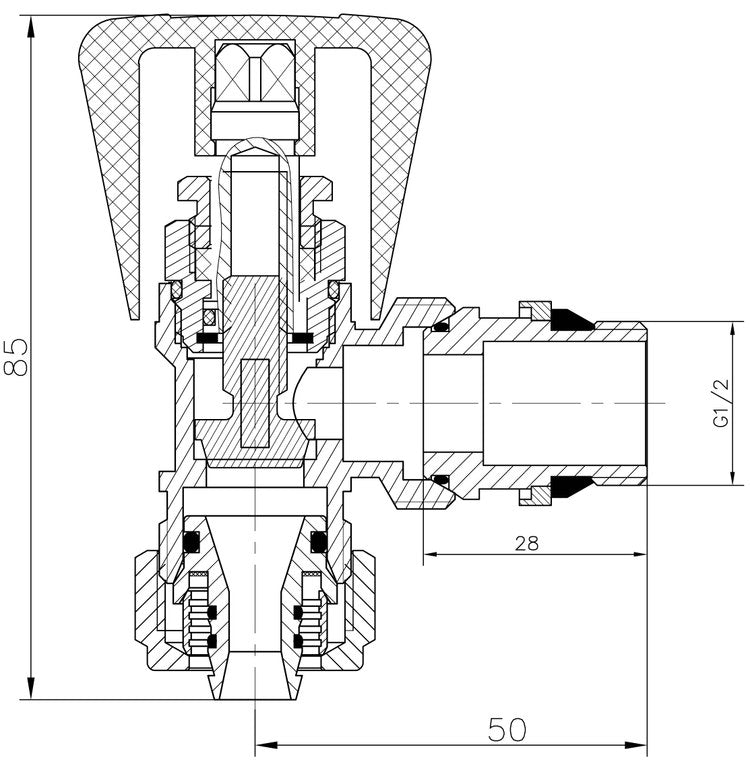 16mm x 1/2 Inch Angled Manual Inlet Radiator Valve Pex Compression Fittings