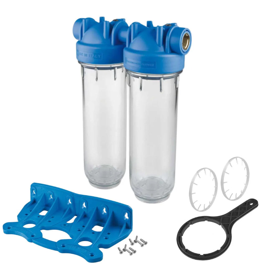 Double Stage 10" Water Filter System Housing 1/2" Inch BSP Wallmounting Bracket