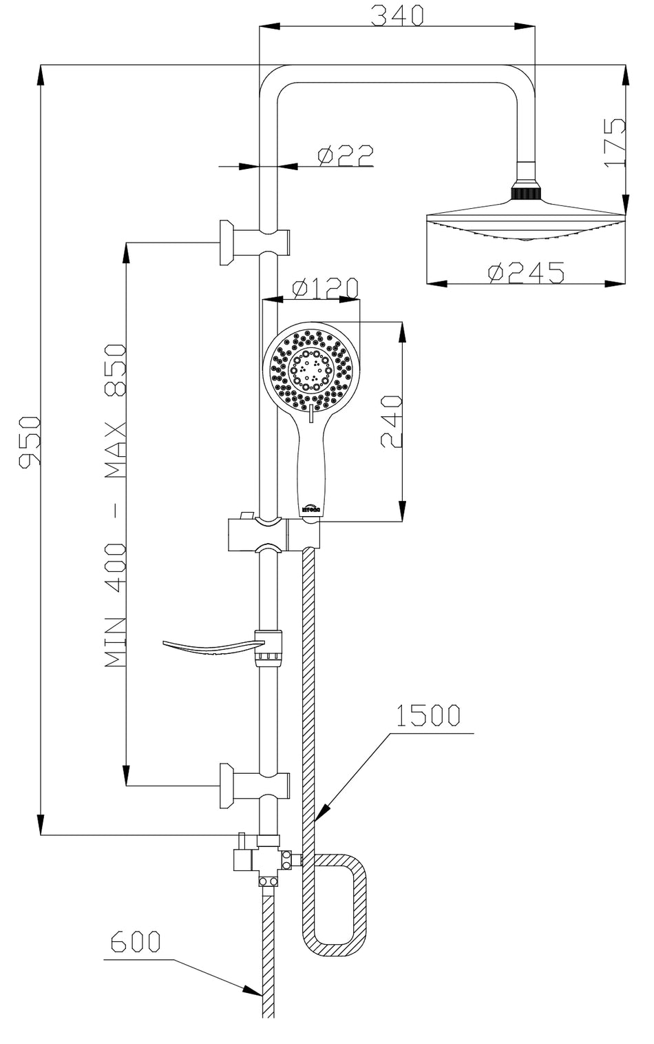 Exposed Bathroom Mixer Shower Rain Pole Valve Tap Multifunction Set SOCHO