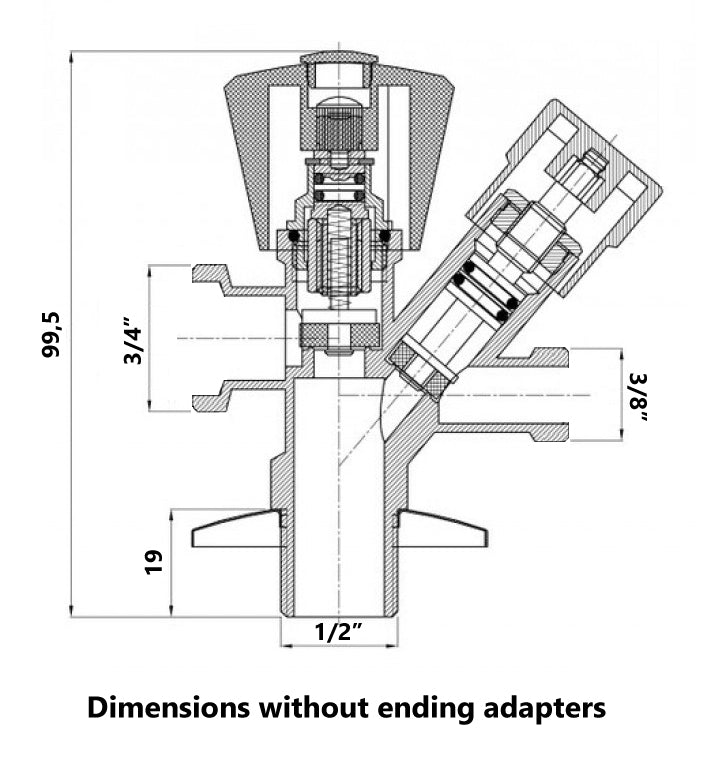 1/2x3/4 Incht x M10 Tap Outlet Connection Valve Chrome