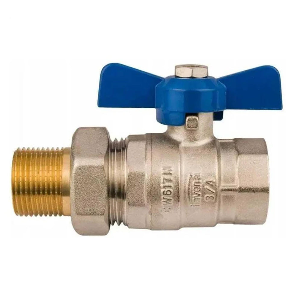 1" Inch BSP Heavy Duty Ball Valve Blue Butterfly Handle with Union Connector