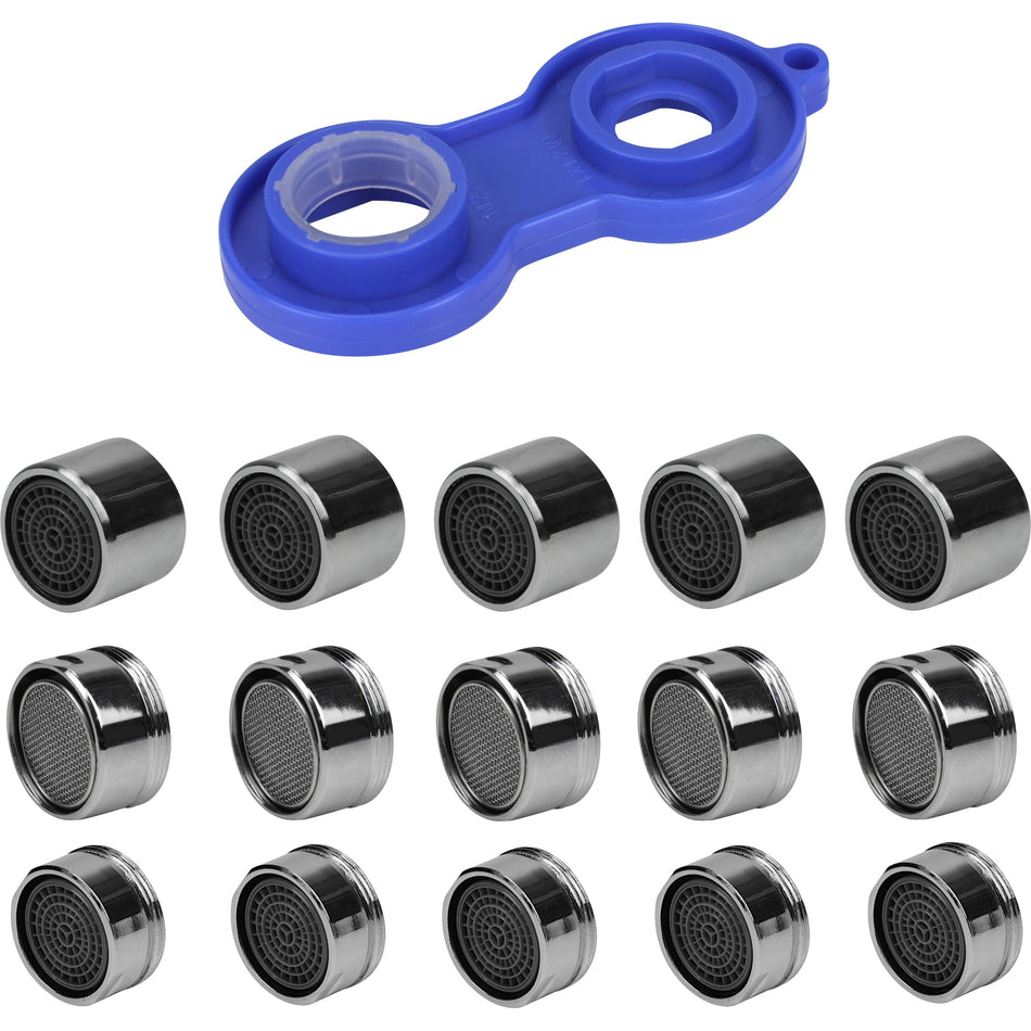 Water Saving Set 15x Tap Aerator Replacement F22, M24, M28 + Opening Key Tool