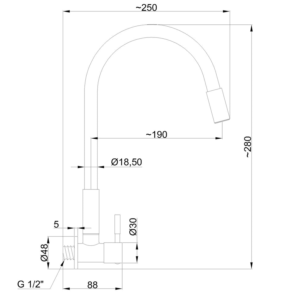 Single Cold Water Faucet With Flexible Spout, Inox/Black