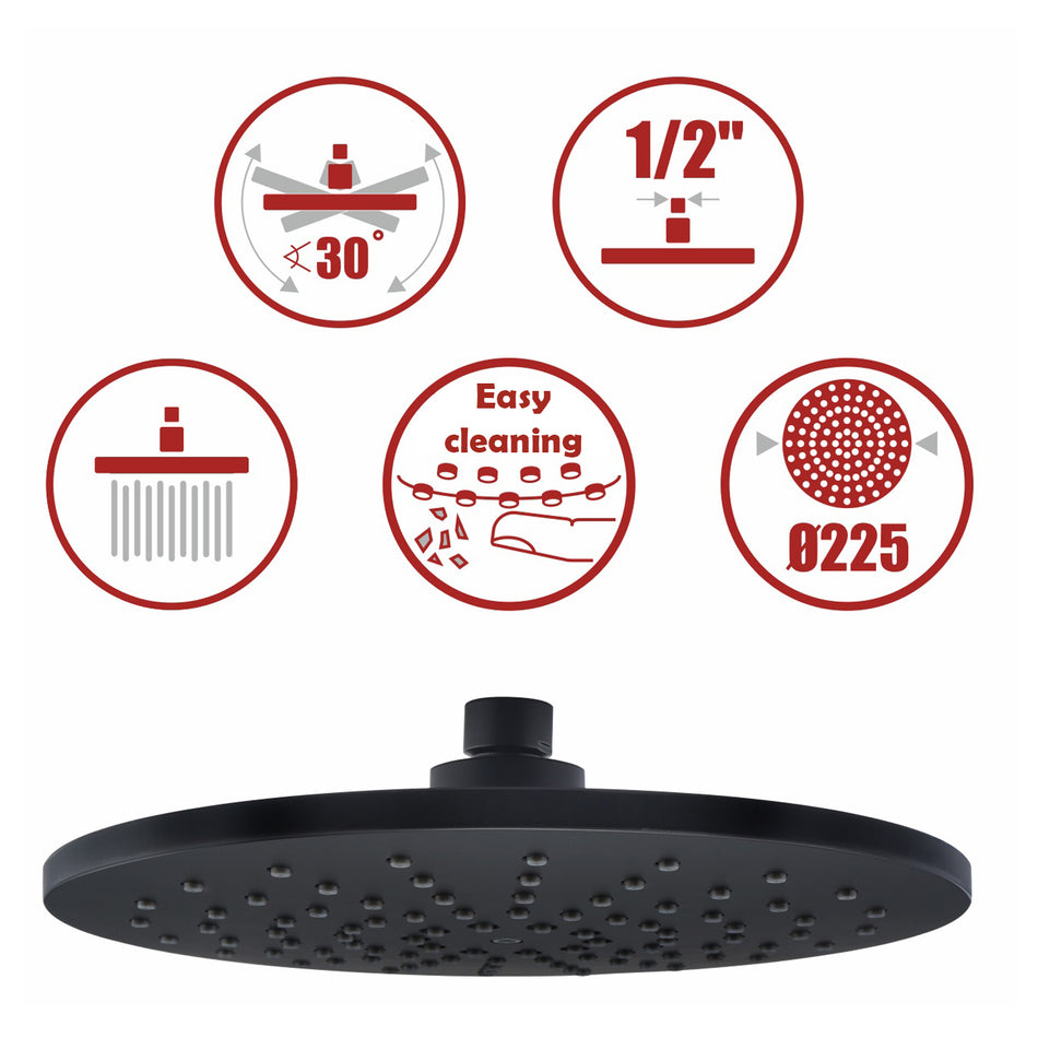 Rond Pluie Noir LUMA Mobile Colonne Douche Remplacement 225mm