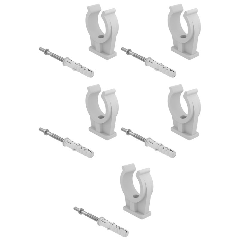 5 x 18mm Pipe Clips Single Snap In Bracket Plastic Clip With Fixings