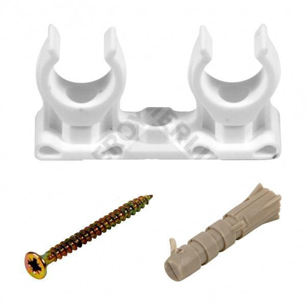 5 x 15mm Pipe Clips Double Snap In Bracket Plastic Clip With Fixings