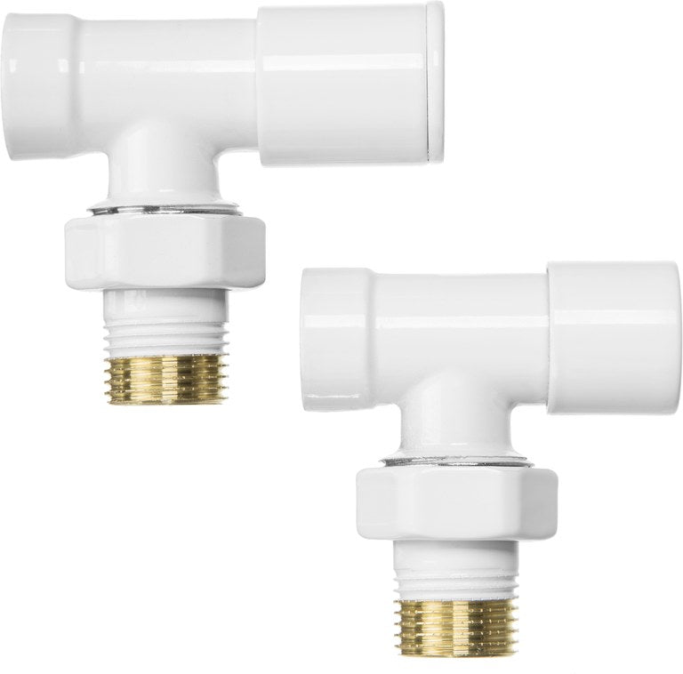 1/2 Inch Angled White Radiator Valves Set Pack Inlet + Lockshield