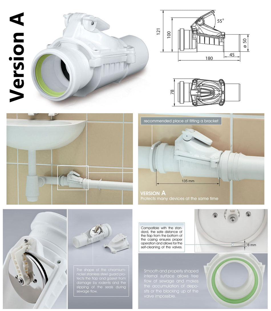 Version A 50mm Anti Flood Backwater Check Valve Backflow Prevention