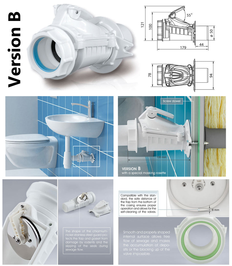 Version B 50mm Anti Flood Backwater Check Valve Backflow Prevention