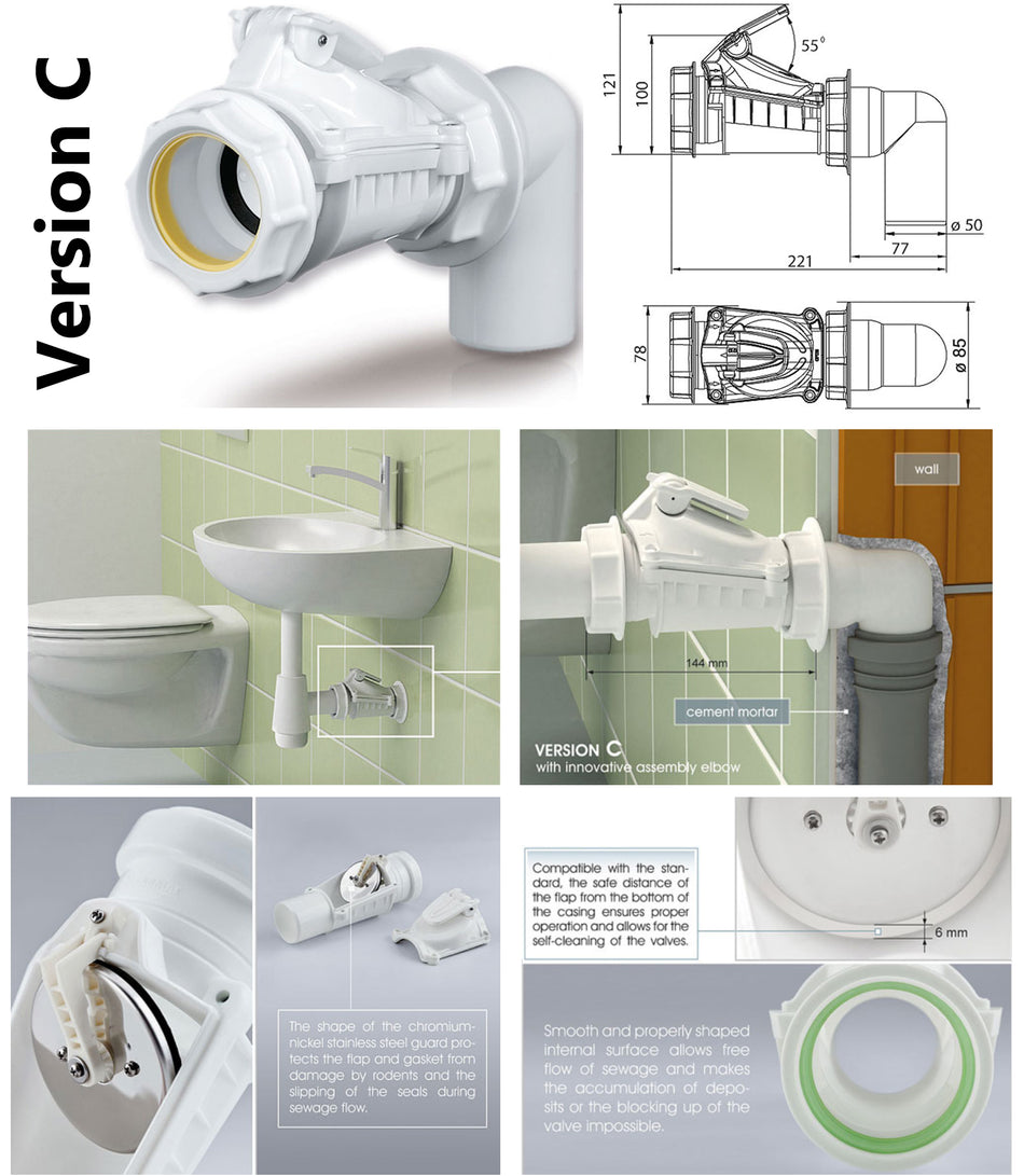 Version C 50mm Anti Flood Backwater Check Valve Backflow Prevention