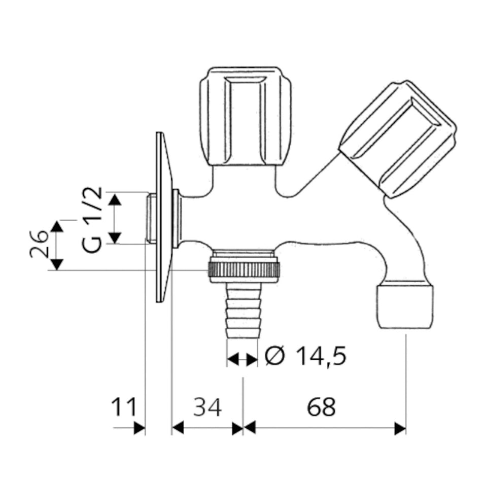 1/2" Inch BSP Double Chrome Garden Tap Two Separate Knobs Hose/Aerator Ending