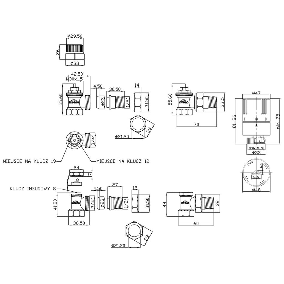 Angled Thermostatic Set Heater 1/2" Inch BSP Radiator Connection