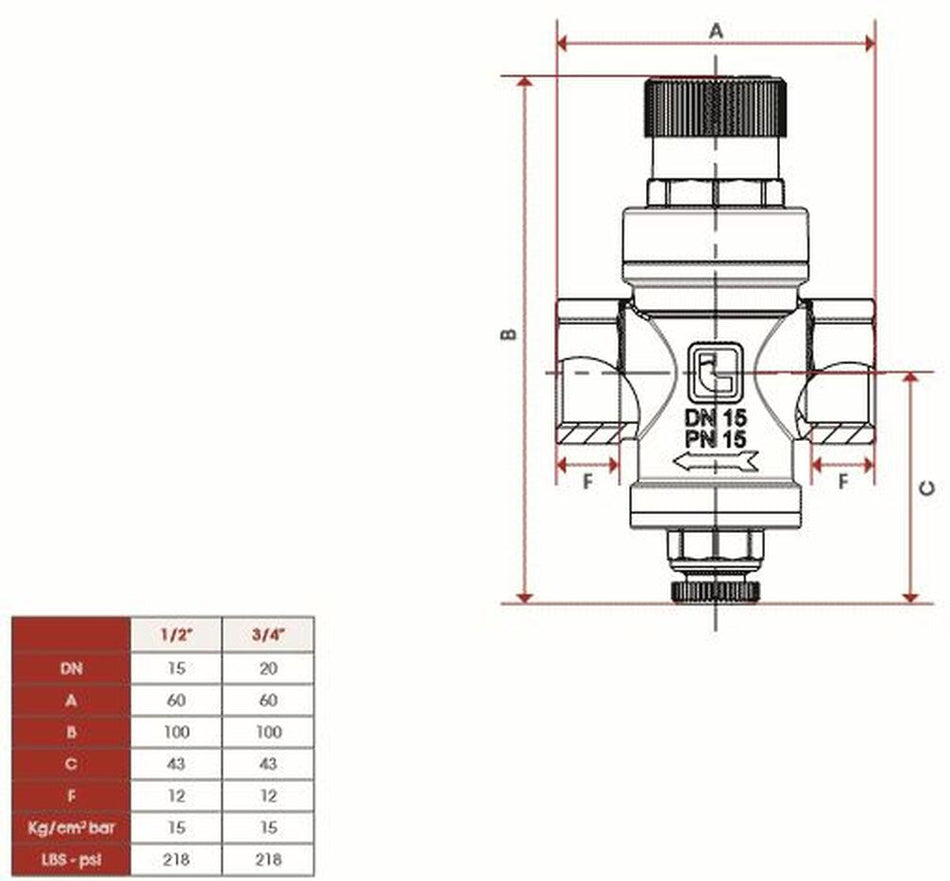 3/4 Inch Pressure Reducing Valve Adjustable Reduction 1-4 Bar Outlet