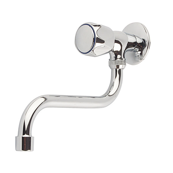 Kitchen Cold Water Single Handle Tap Wall Mounted S-type Spout Chrome Plated