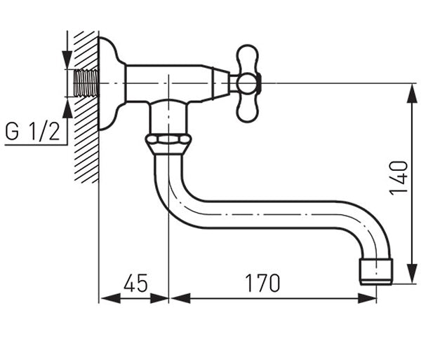 Single Knob Vintage Crosshead Cold Water Wall Mounted Swivel Kitchen Tap Faucet