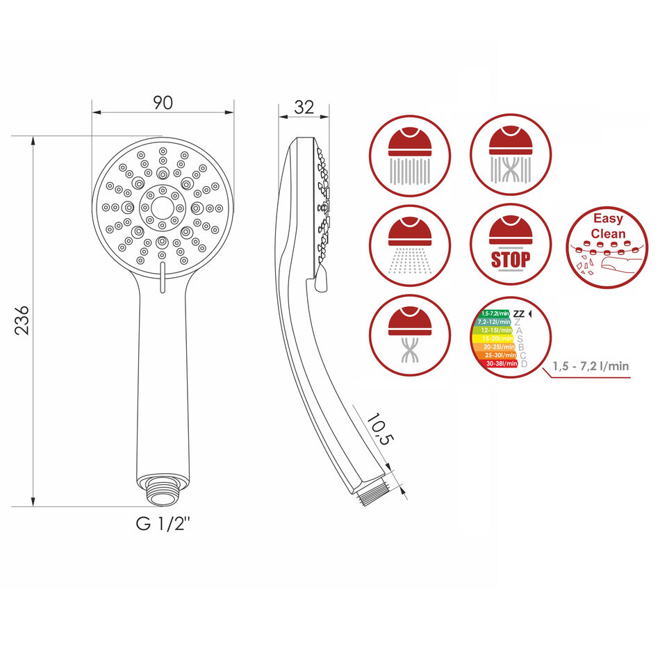 Słuchawka Prysznicowa NIDRA 5-funkcyjna Czarna
