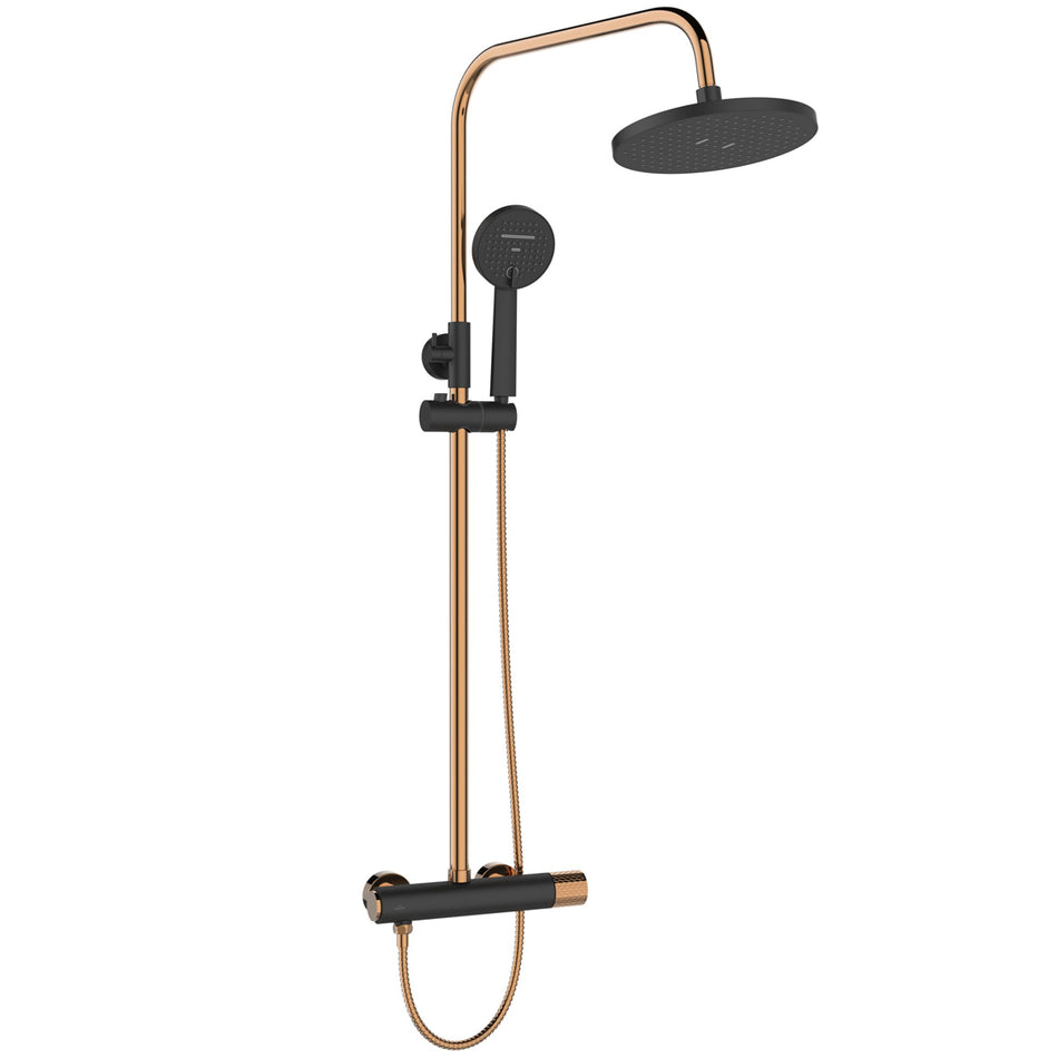 Black/Gold Shower Column Rail Rainfall Wallmounted Set with Handshower MOONLIGHT