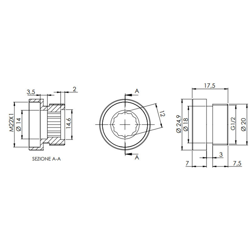22mm Female x 1/2 Inch Male Metal Adaptor Reduction for Water Faucet Tap Joiner