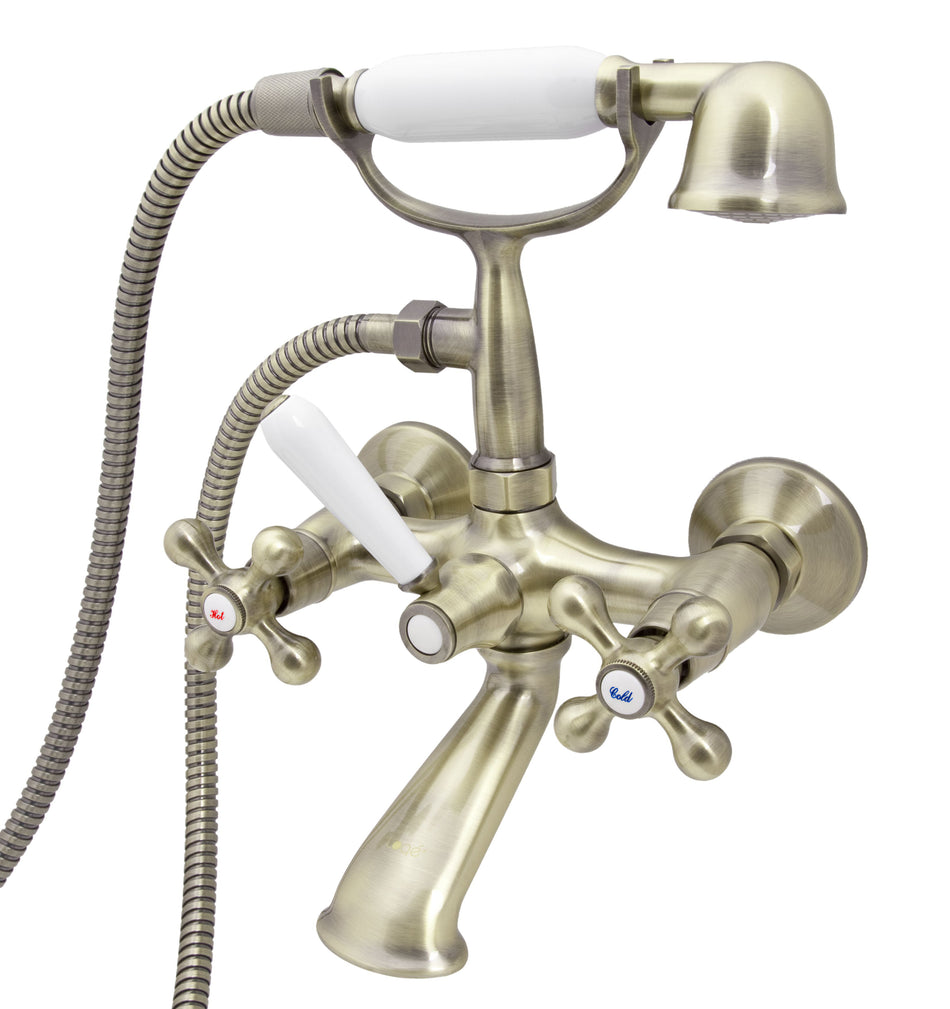 Retro Elegant Wall Mounted Antique Brass Bathroom Tap With Shower Loge Luxor 4