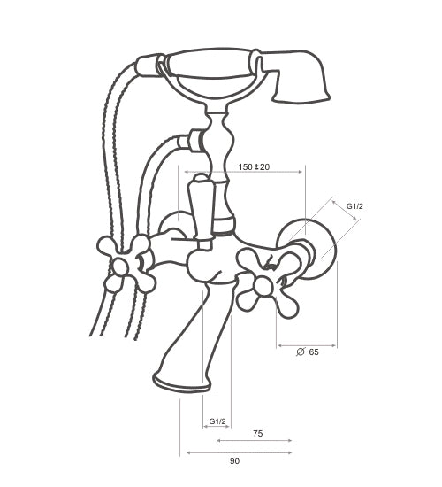 Retro Elegant Wall Mounted Antique Brass Bathroom Tap With Shower Loge Luxor 4