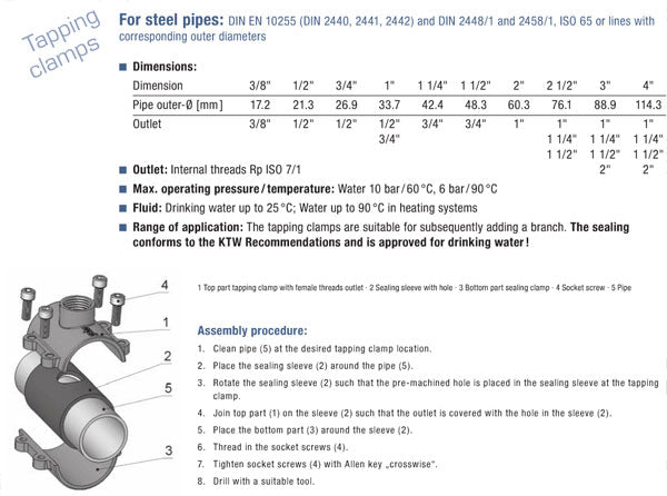 2 1/2" Inch BSP Pipe Repair Clamps Fittings Leak Fix with Female 1 1/2" Inch BSP Thread Joint