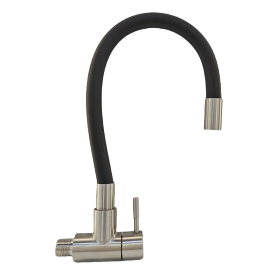 Single Cold Water Faucet With Flexible Spout, Inox/Black