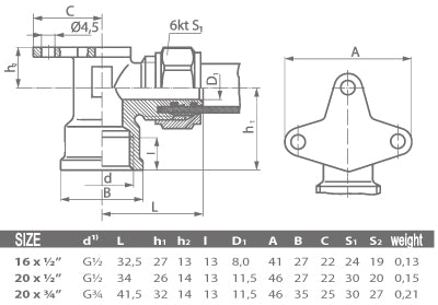 16mm x 1/2 Inch Female PEX Fittings Adapter Wall Mounted