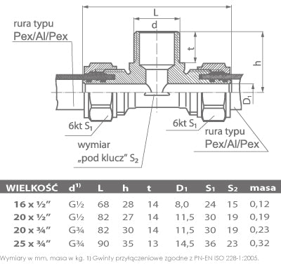 16mm x 1/2 Inch Male x 16mm PEX Compression Fittings Tee Connector