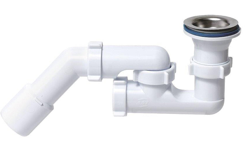 70mm Bathroom Bath Shower Tray Drain Waste P-Trap with Stainless Steel Strainer