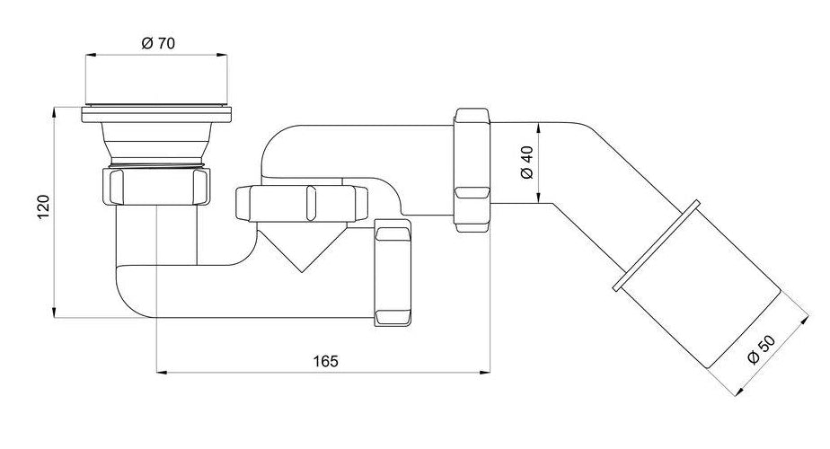 70mm Bathroom Bath Shower Tray Drain Waste P-Trap with Stainless Steel Strainer