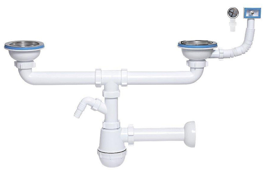 115mm Double Kitchen Sink Bottle Drain Waste Trap Wash Machine Dish Washer Input (2662)