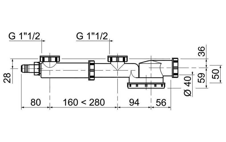 Double Space Saving Kitchen Sink Drain Waste Trap 1 1/2" x 40mm Dish Washer Input